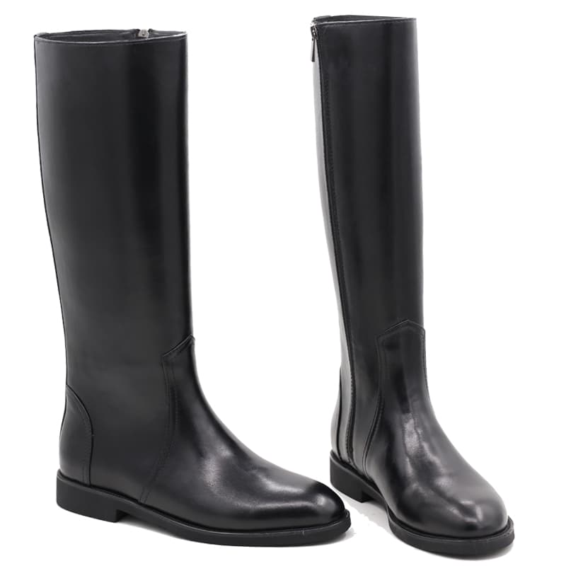 Bottes cuir mollet large, bout rond