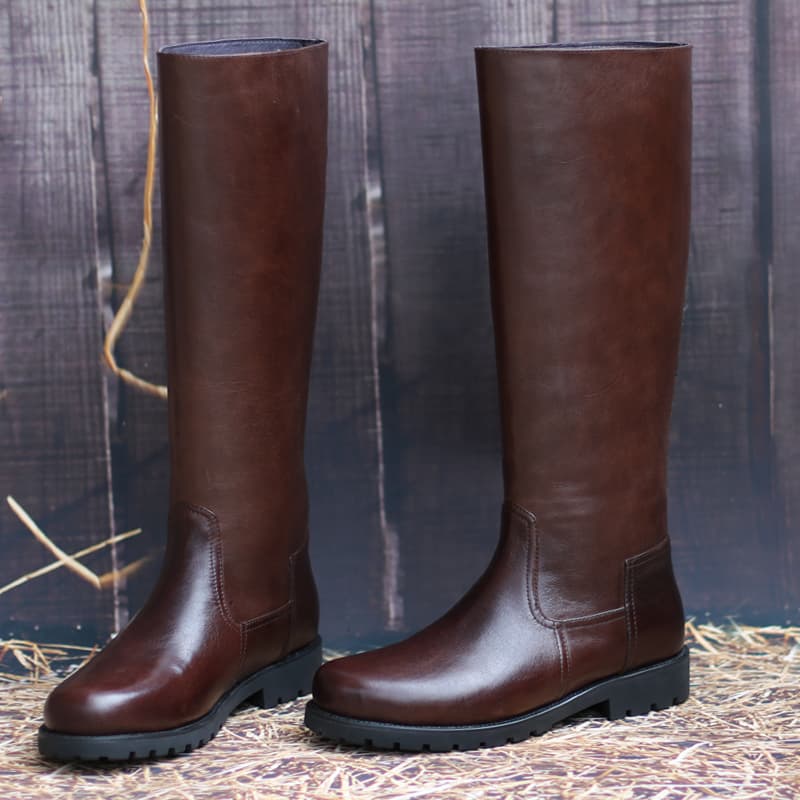 Bottes cuir cognac mollet large