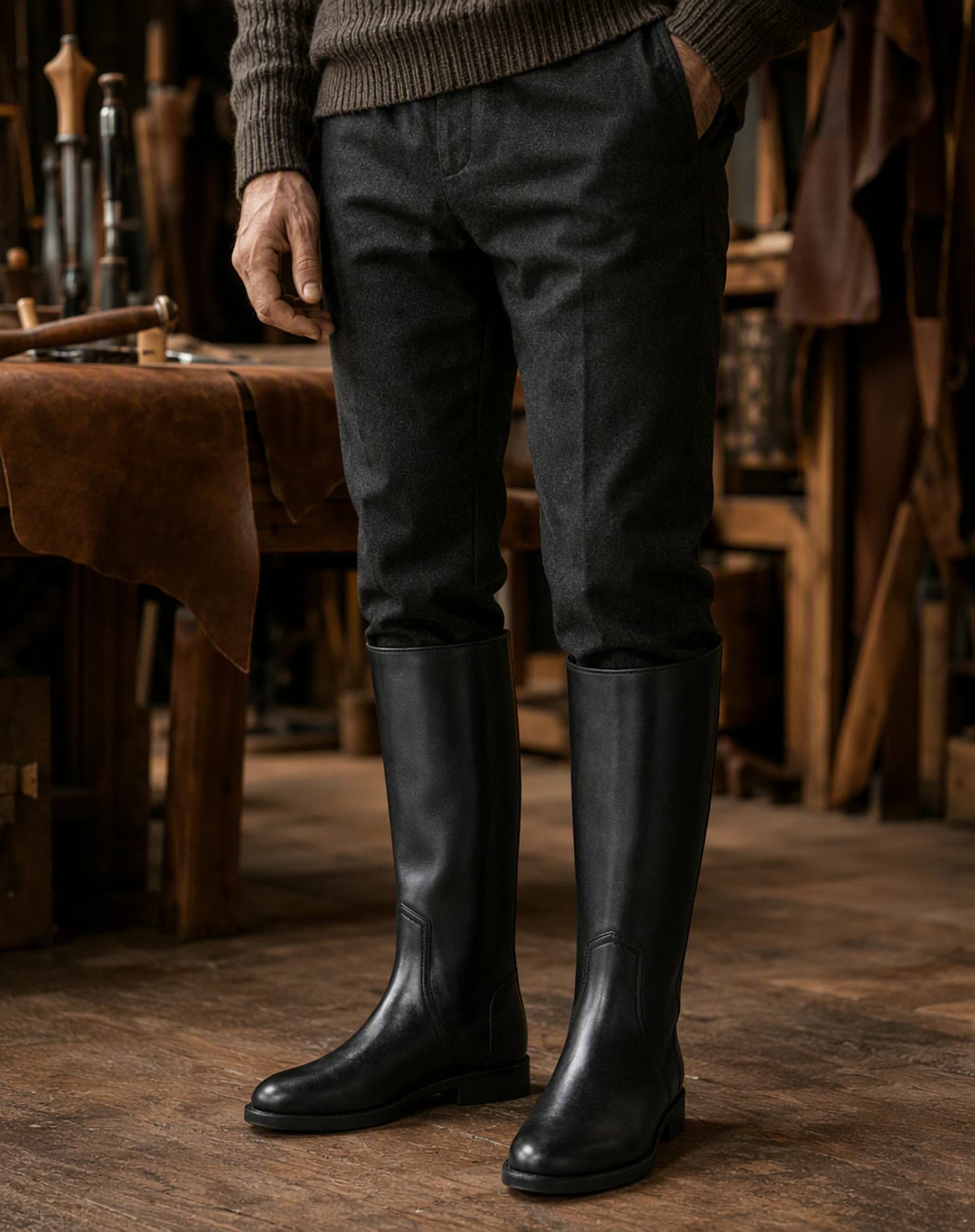 Bottes cuir mollet large, bout rond, De l'atelier à vos pieds