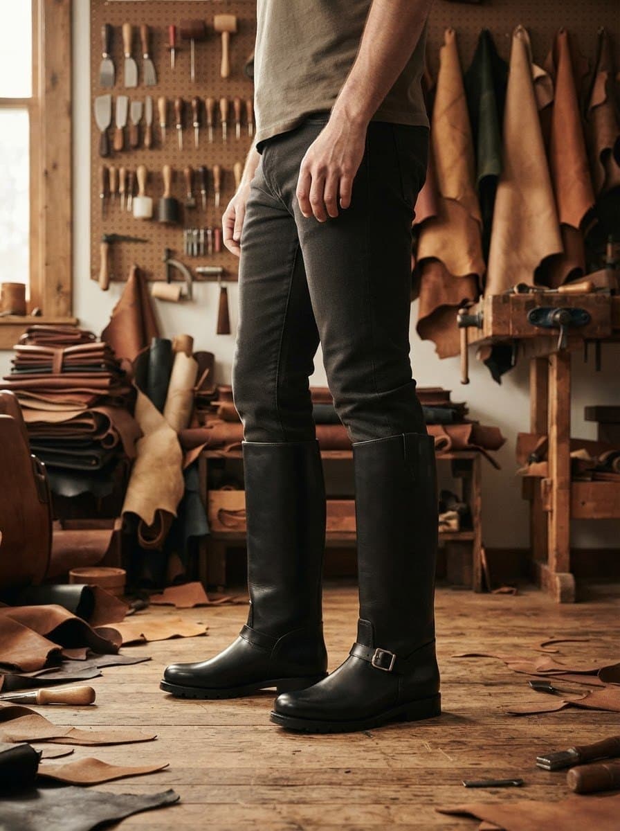 Bottes cuir mollet large à boucle, De l'atelier à vos pieds