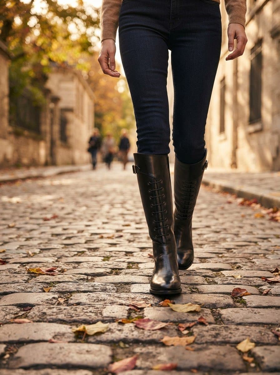 Bottes cuir mollet large à lacets, Portée au quotidien