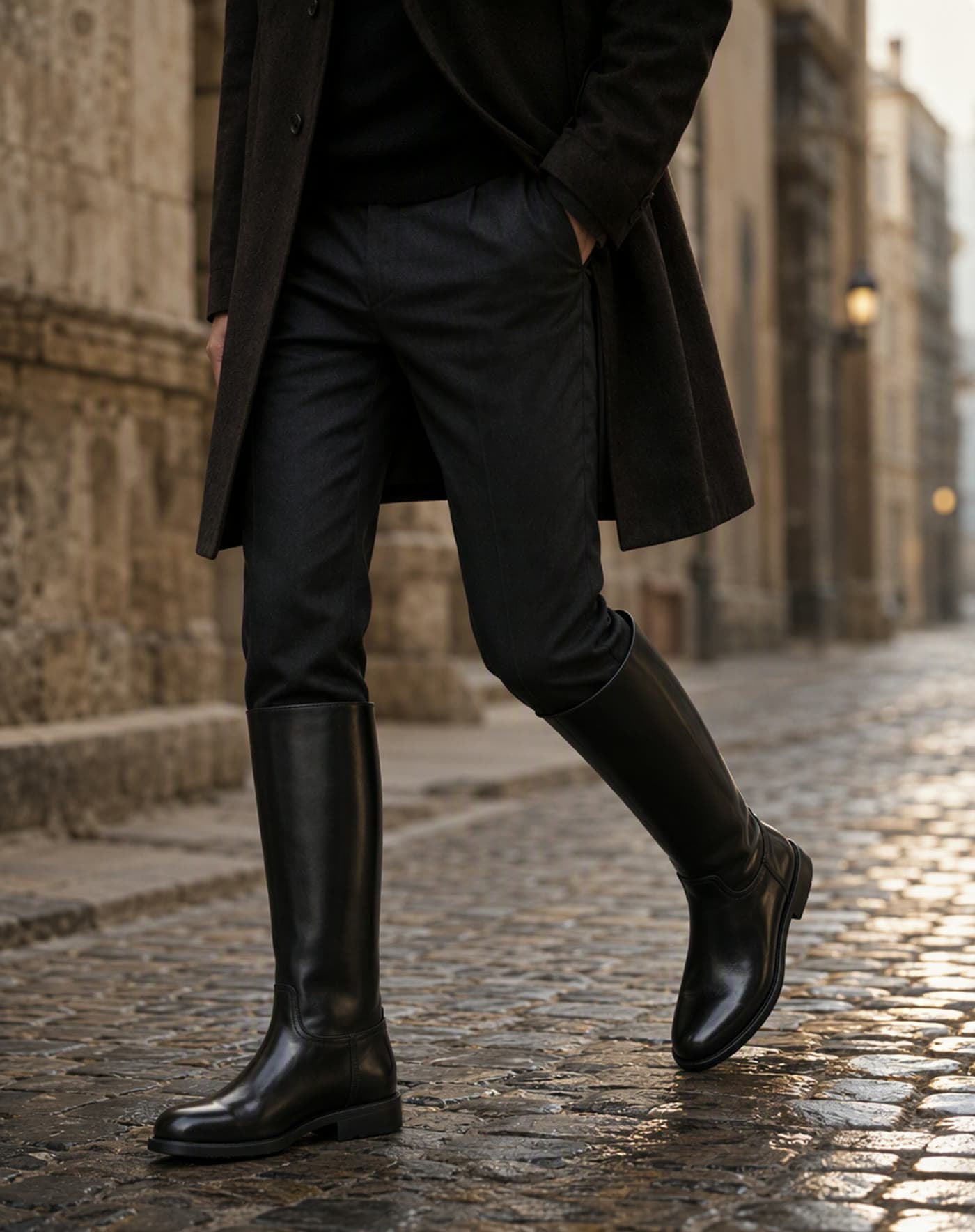 Bottes cuir mollet large sans zip, Portée au quotidien