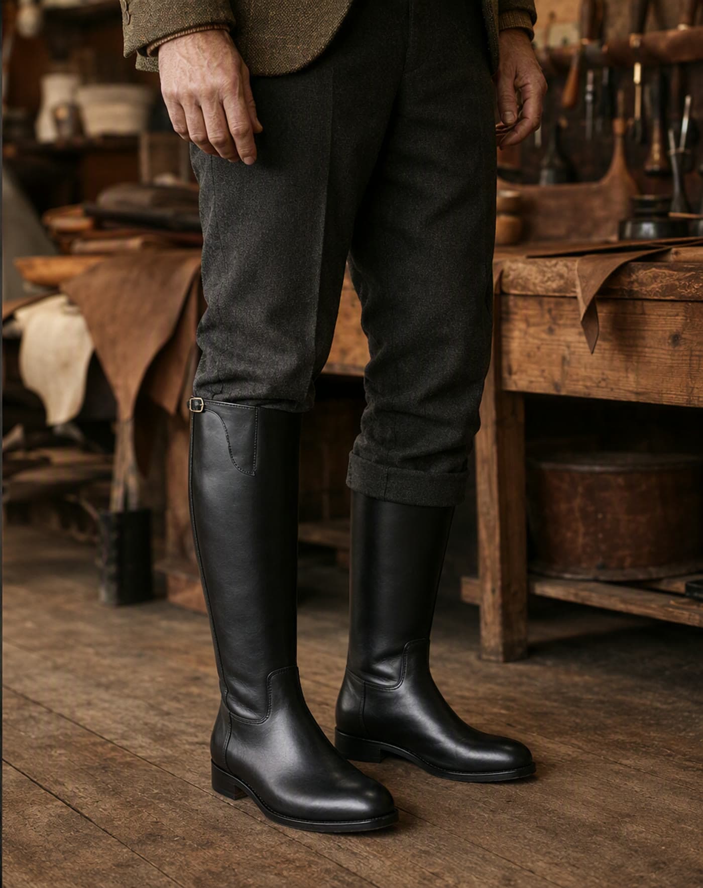 Bottes équitation cuir mollet large, De l'atelier à vos pieds