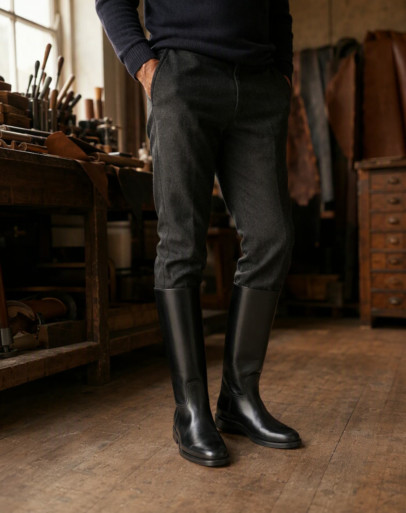 Bottes cuir mollet large à tirette, De l'atelier à vos pieds
