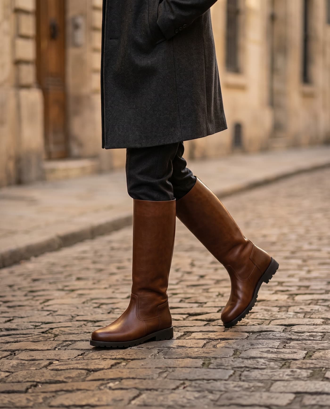 Bottes cuir cognac mollet large, Portée au quotidien