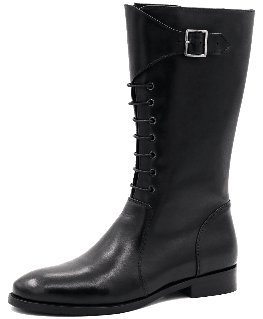 Bottes cuir mollet large à lacets