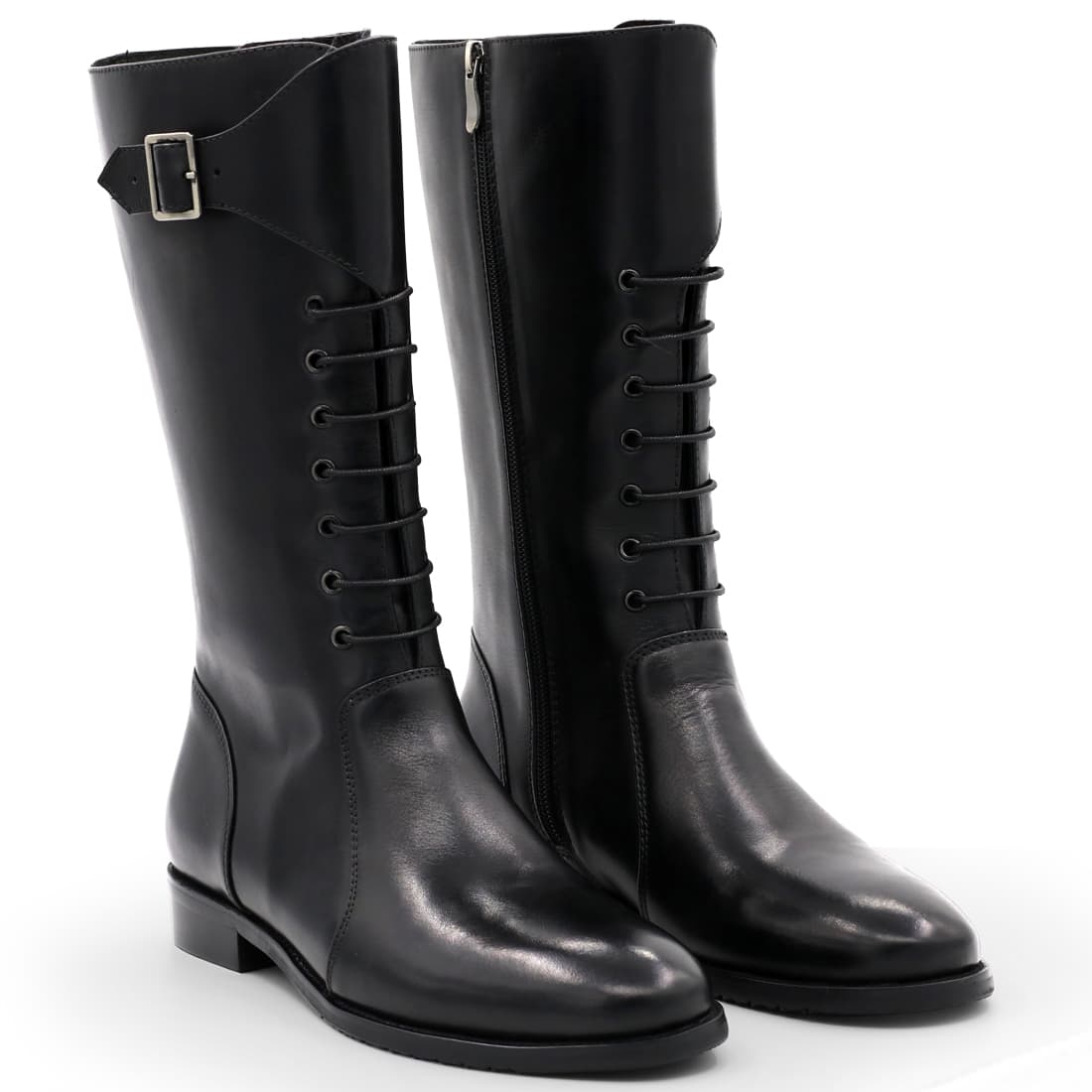 Bottes cuir mollet large à lacets