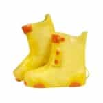 Bottes de pluie jaunes style motard pour enfant, sur fond blanc