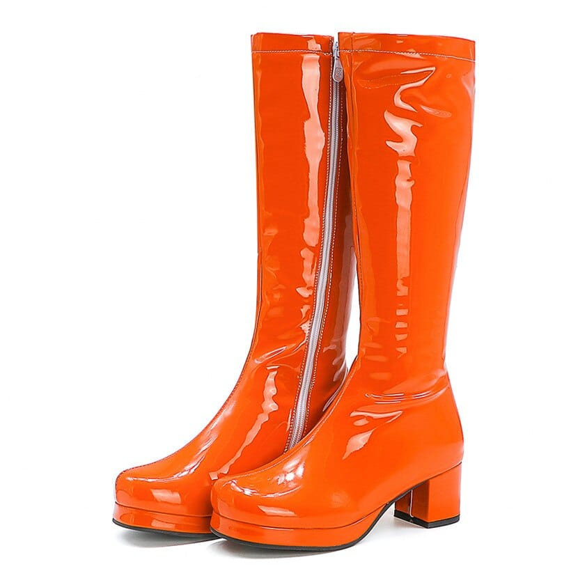 Bottes hautes en cuir verni orange