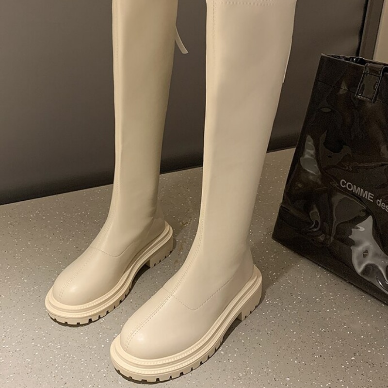 Bottes hautes en cuir PU verni pour femme