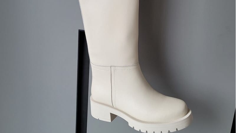 Bottes larges en cuir véritable pour femme - Blanc
