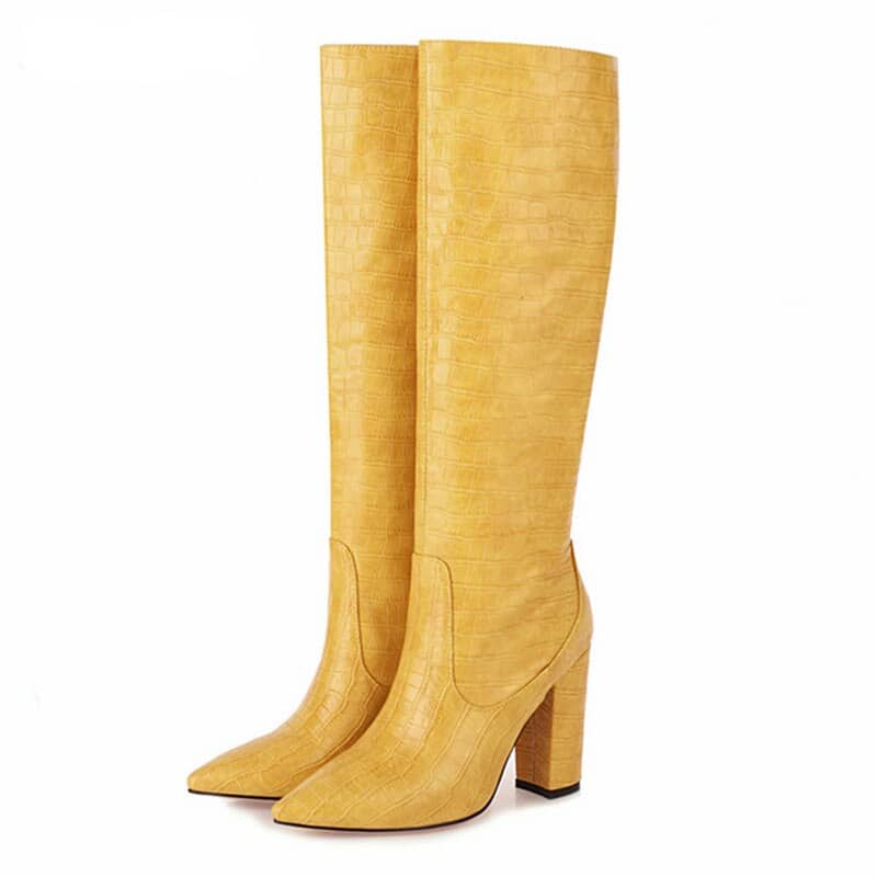 Bottes à talon imprimé crocodile pour femme