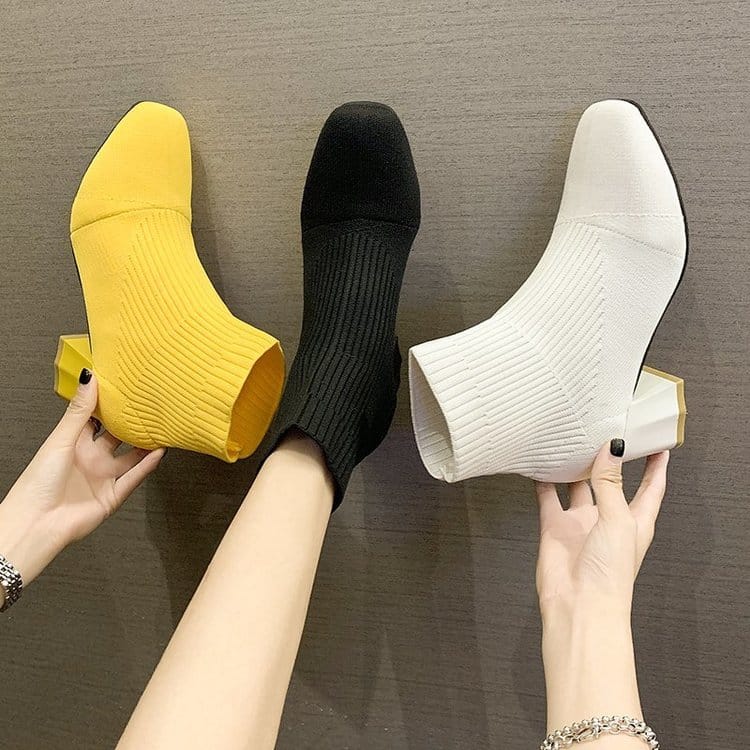Bottes chaussette extensibles à talons carrés pour femmes