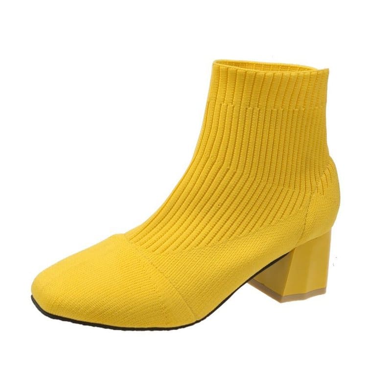 Bottes chaussette extensibles à talons carrés pour femmes - Jaune