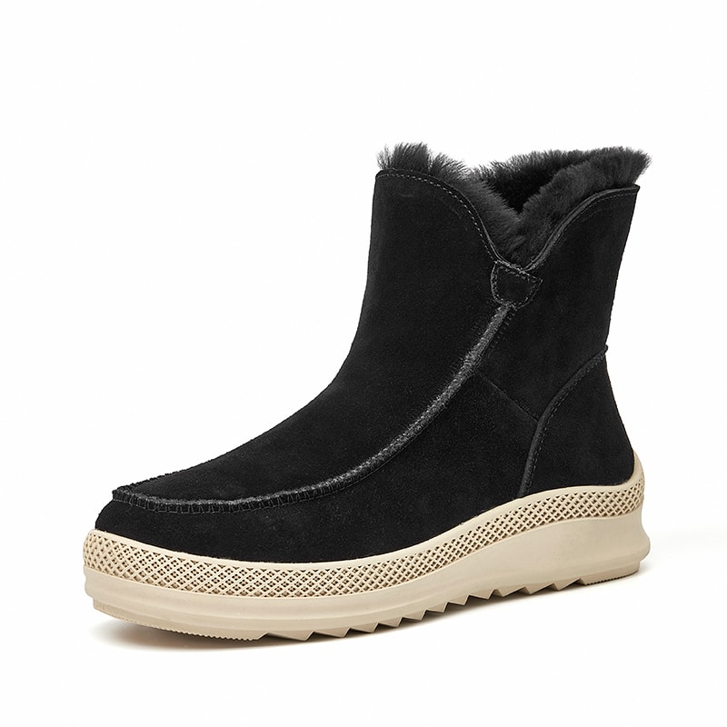 Bottes chaudes en daim et en cuir pour femme - Noir