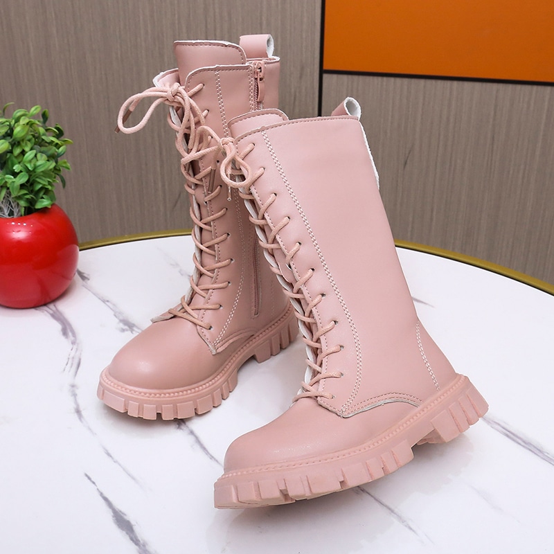 Bottes lacées hautes roses pour fille