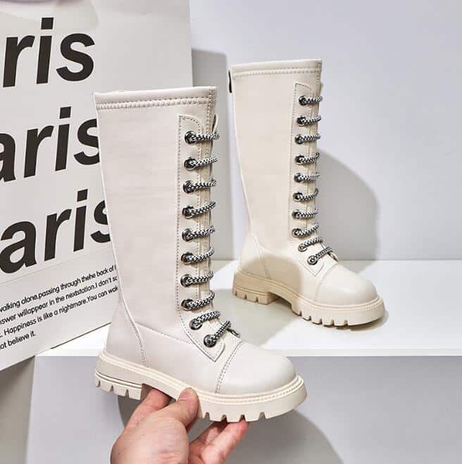 Bottes montantes lacées beiges pour fille