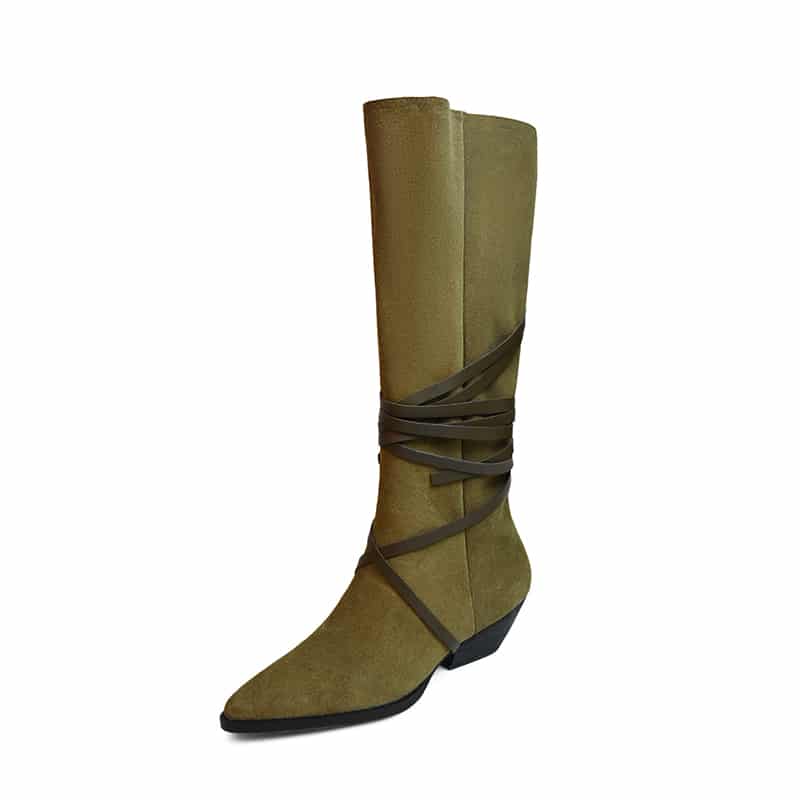 Bottes style mollet large en pointe pour femme - Vert
