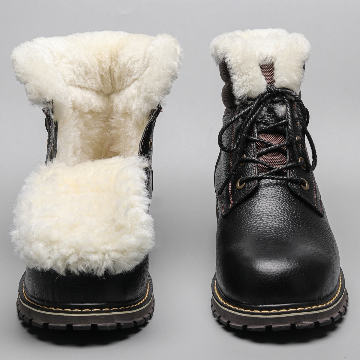 Bottes chaudes classiques en cuir et fourrure blanche