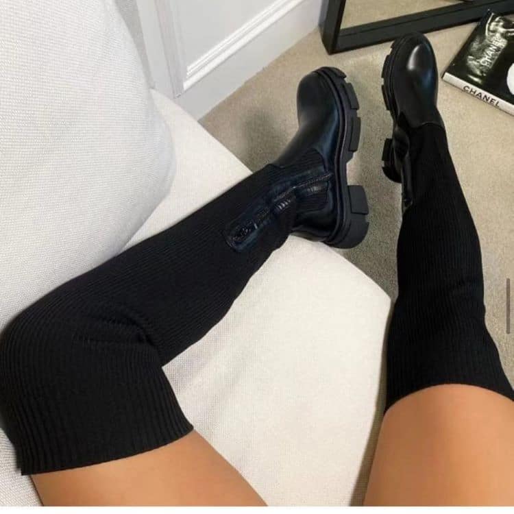 Bottes chaussettes montantes pour femme - Noir