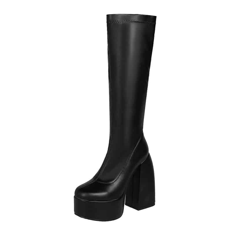 Bottes à plateforme et talon carré pour femme - Noir