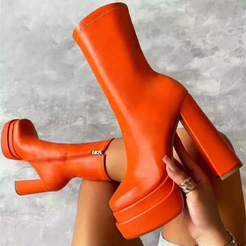 Bottes à talons hauts orange pour femmes