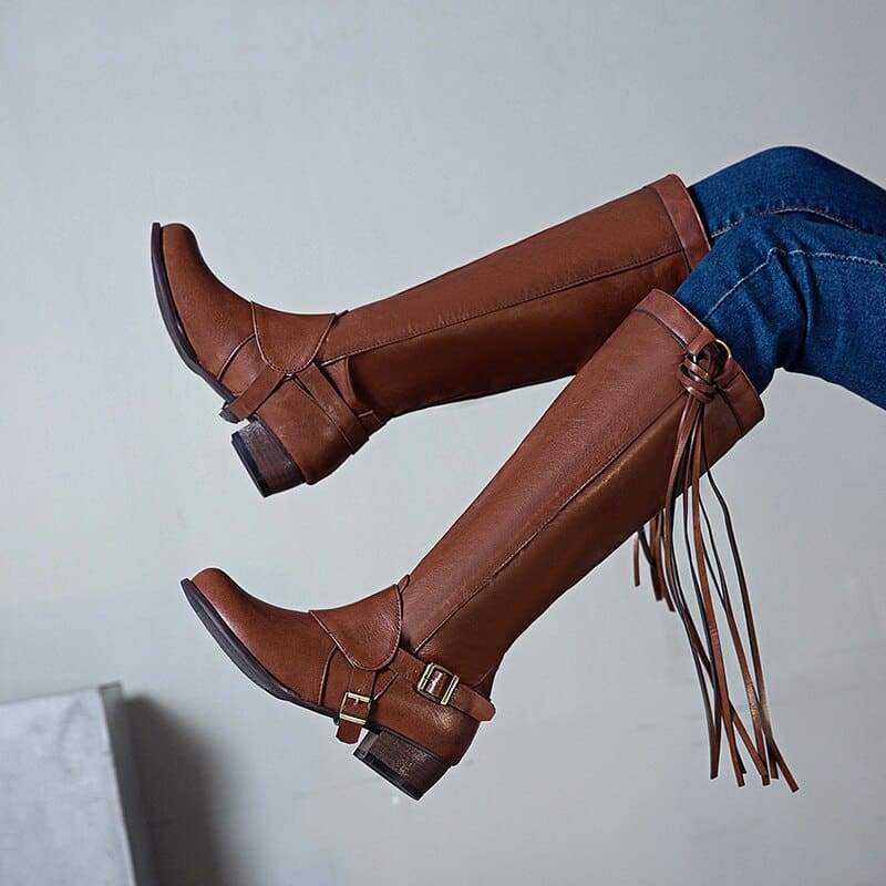 Bottes cavalière à franges pour femme