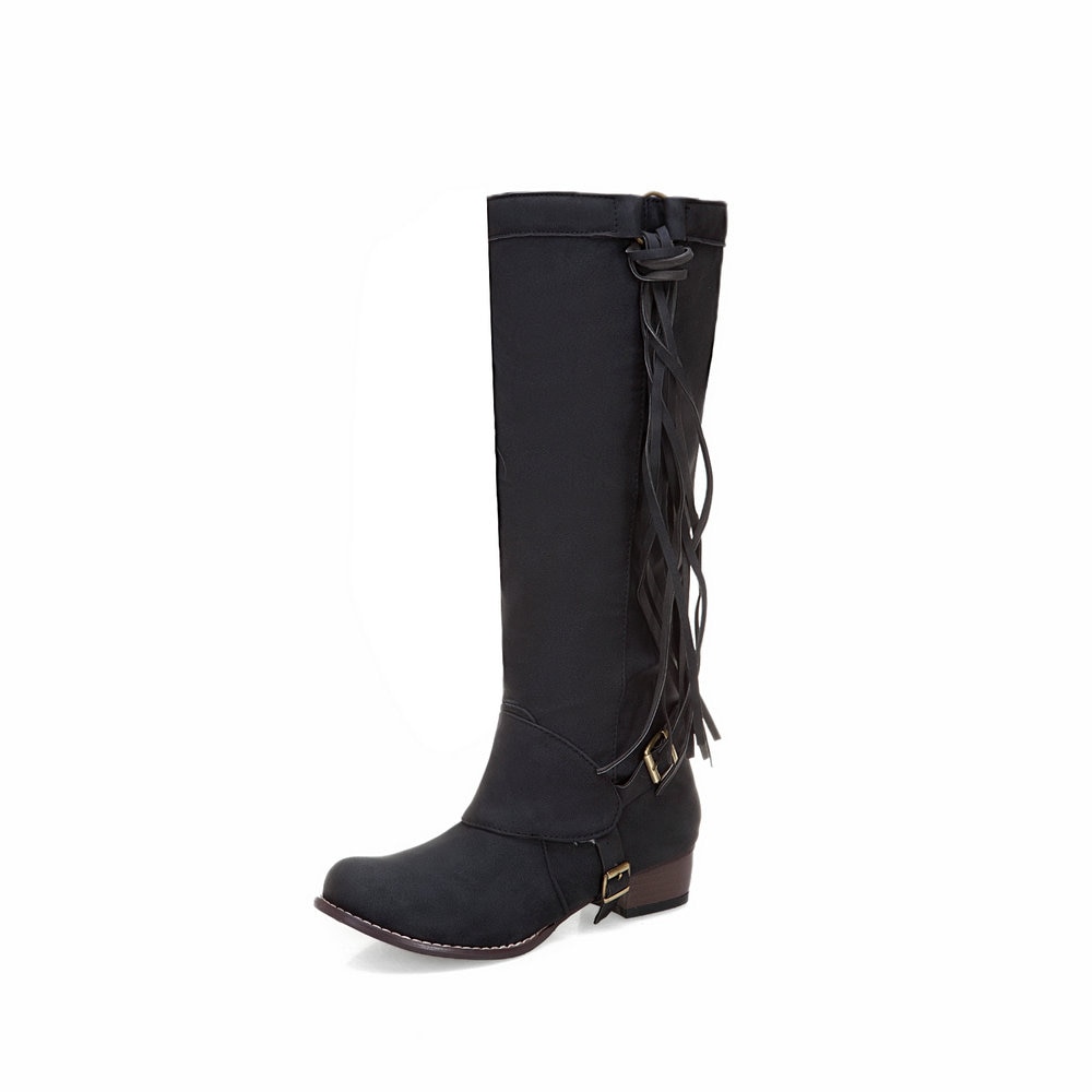 Bottes cavalière à franges pour femme - Noir