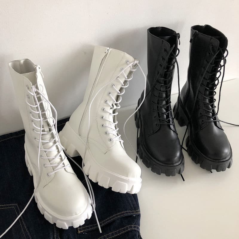 Bottes mi-haute à lacets pour femmes