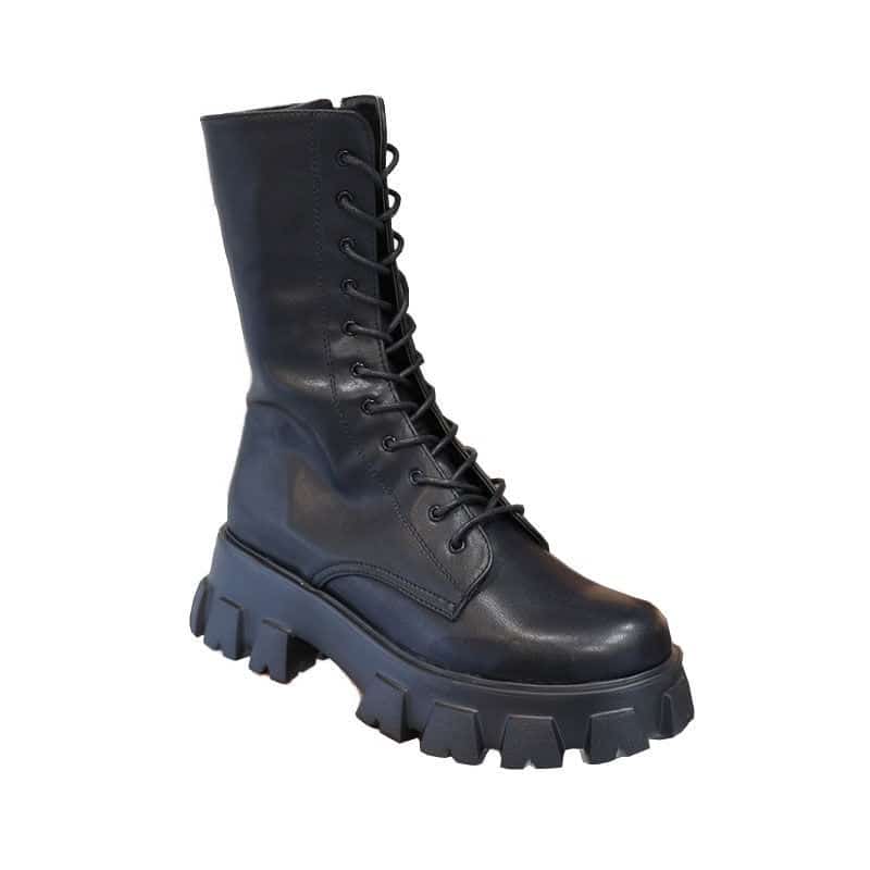 Bottes mi-haute à lacets pour femmes - Noir