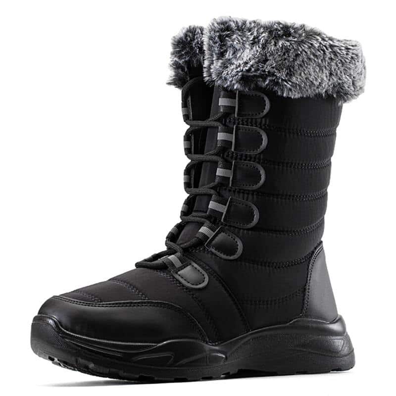 Bottes de neige imperméables fourrées pour hommes et femmes - Noir