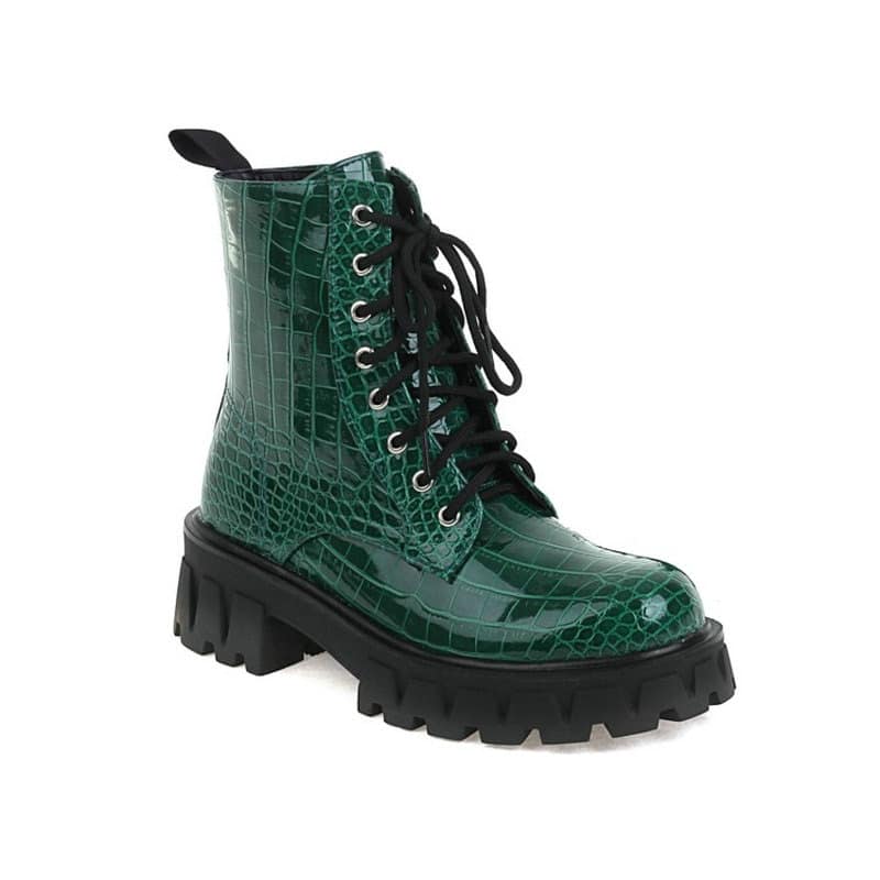 Bottes à lacets imprimé crocodile - Vert