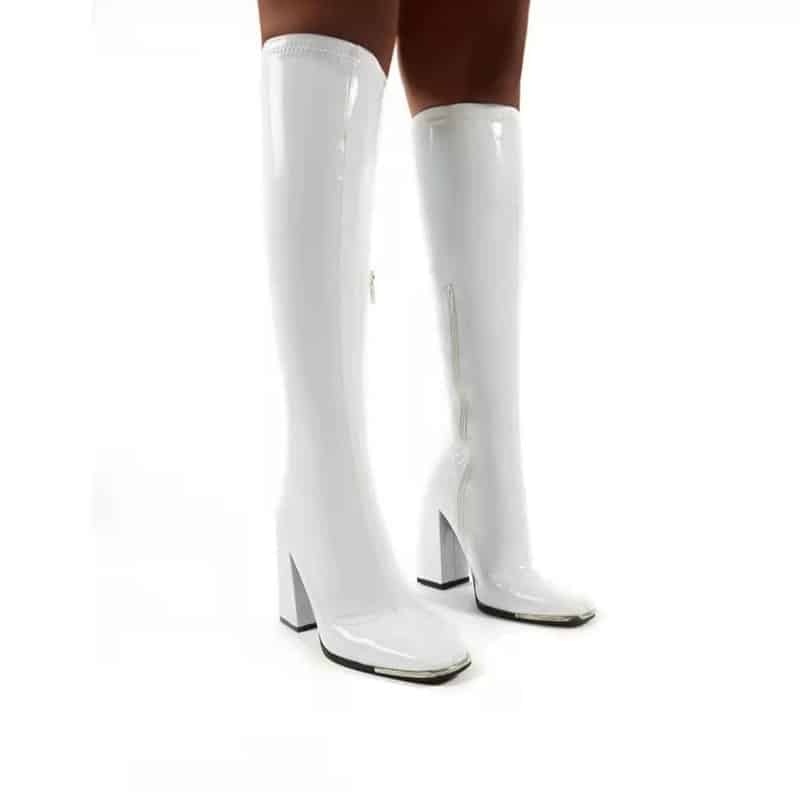 Bottes hautes en cuir verni pour femme - Blanc
