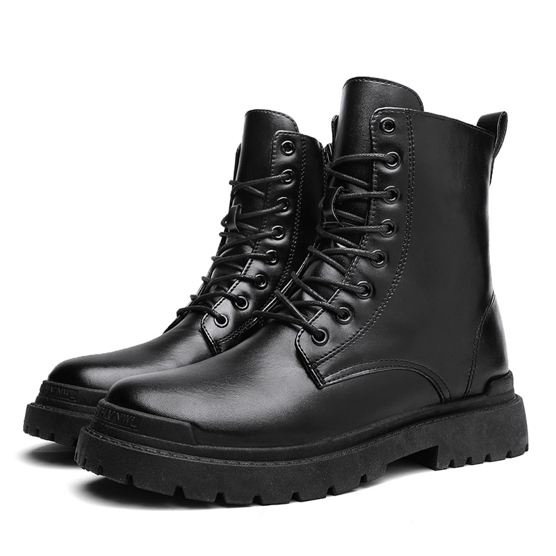 Bottes mi-hautes noires en cuir pour hommes - Noir
