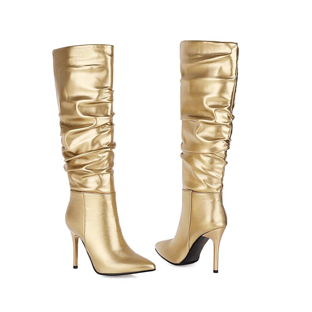Bottes hautes à talons dorées
