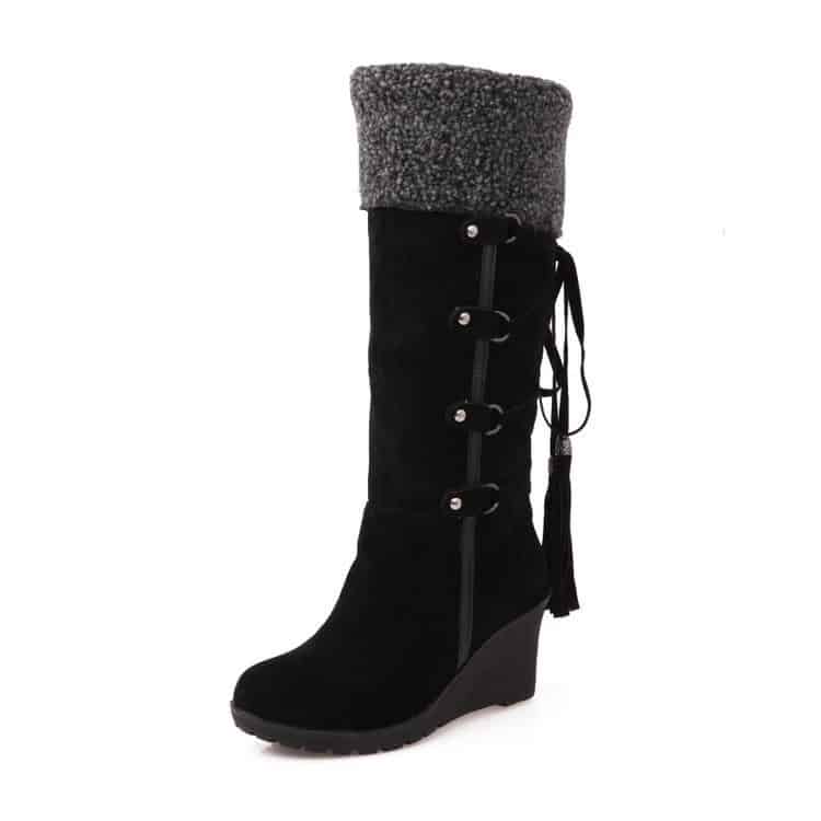 Bottes d'hiver compensées fourrées en coton chaud - Noir