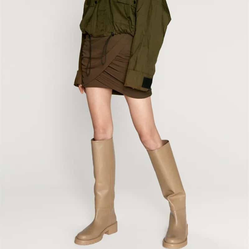 Bottes larges en cuir véritable pour femme