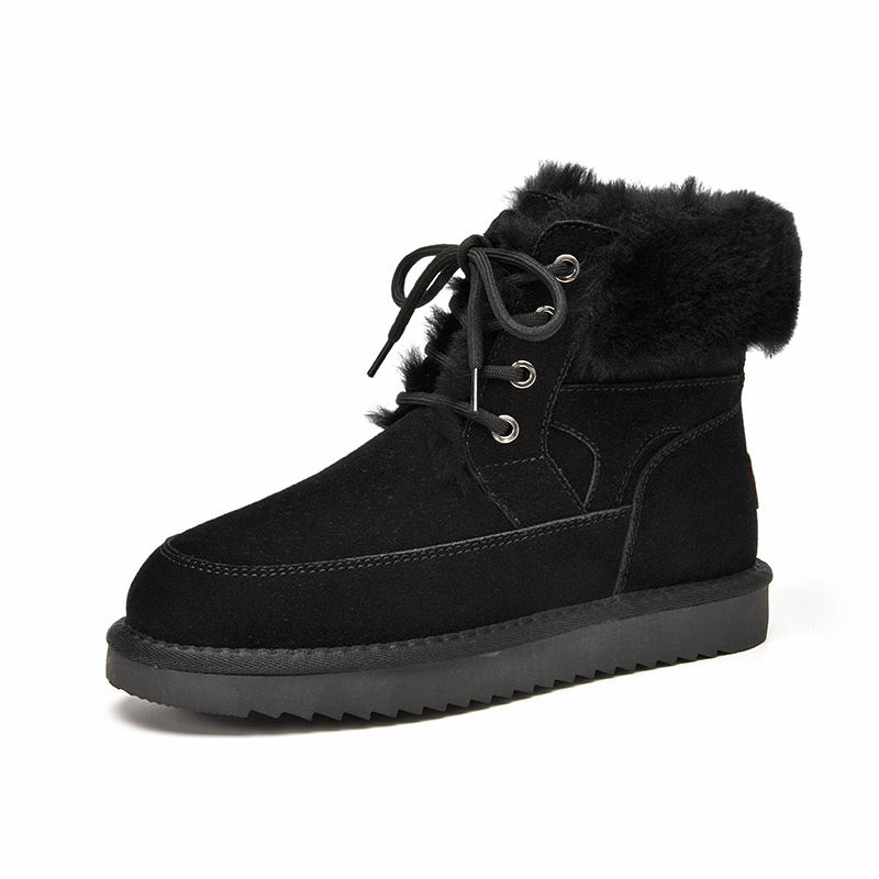 Bottes basses fourrées à lacets - Noir