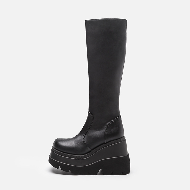 Bottes à plateforme en cuir noir à fermeture éclair
