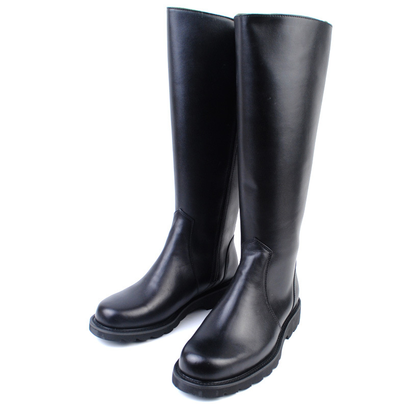 Bottes hautes noires en cuir véritable pour hommes - Noir