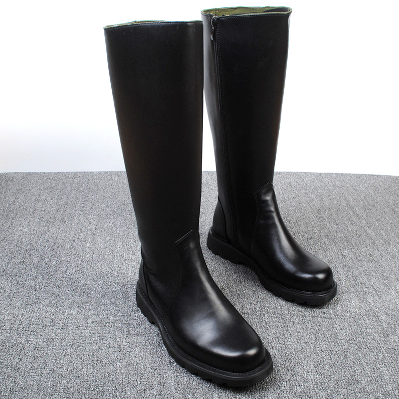 Bottes hautes noires en cuir véritable pour hommes