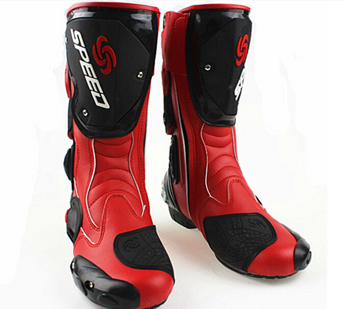 Bottes de moto en cuir pour course de vitesse - Rouge