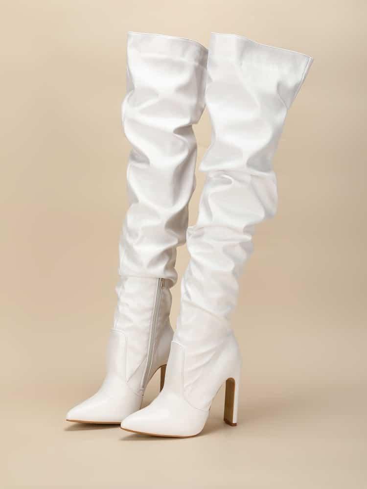 Bottes bout pointu effet plissé à talon