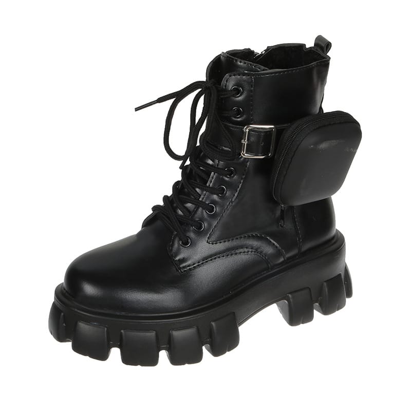Bottines à bout rond et pochette zip pour femme