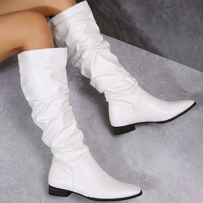 Bottes blanches plissées pour femme