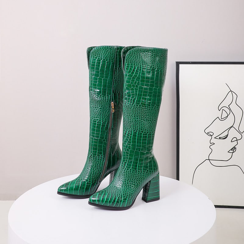 Bottes hautes vertes effet peau de serpent