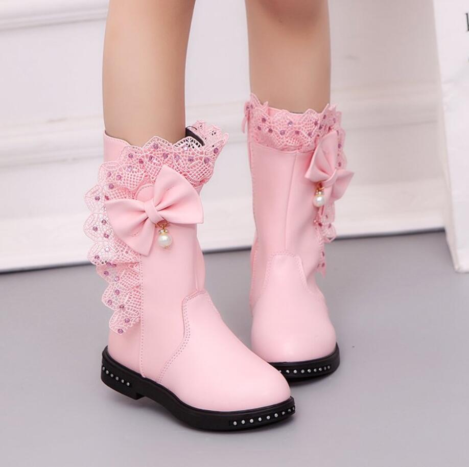 Bottes roses à strass et dentelle pour petites filles
