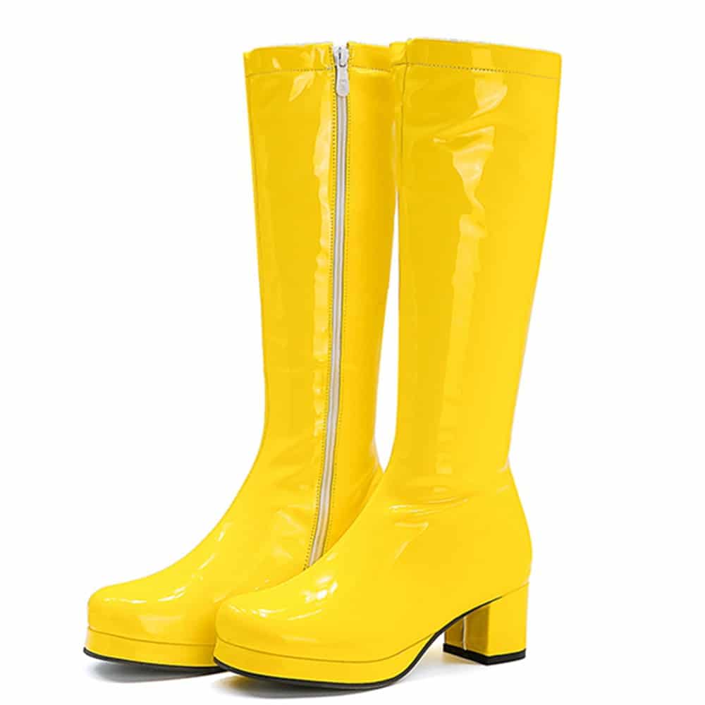 Bottes jaunes hautes à bout rond et talon carré