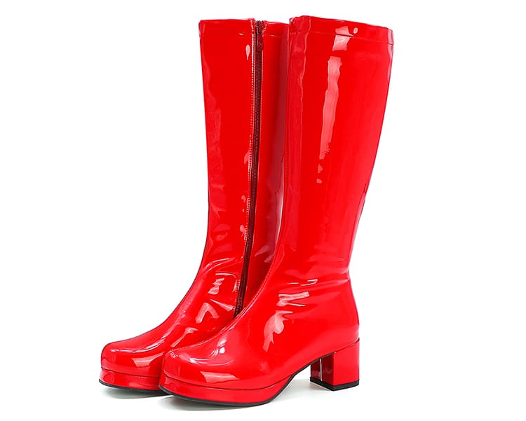Bottes jaunes hautes à bout rond et talon carré - Rouge