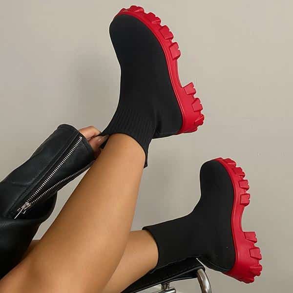 Botte chaussette à semelle épaisse - Rouge